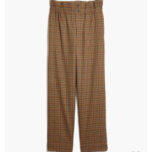 Madewell Women's Brown Striped Plaid Paperbag Tapered Pants Size 10 MB095